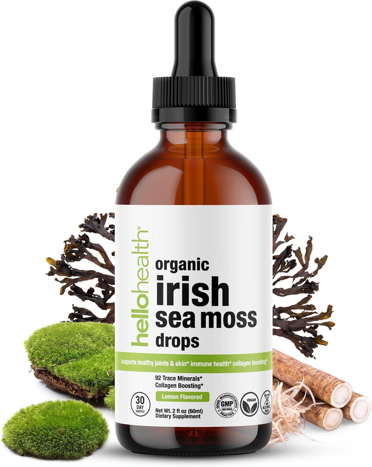 Organic Irish Sea Moss Drops with Burdock Root & Bladderwrack 1000mg - Immune & Thyroid Support, Gut & Joint Health - 2oz