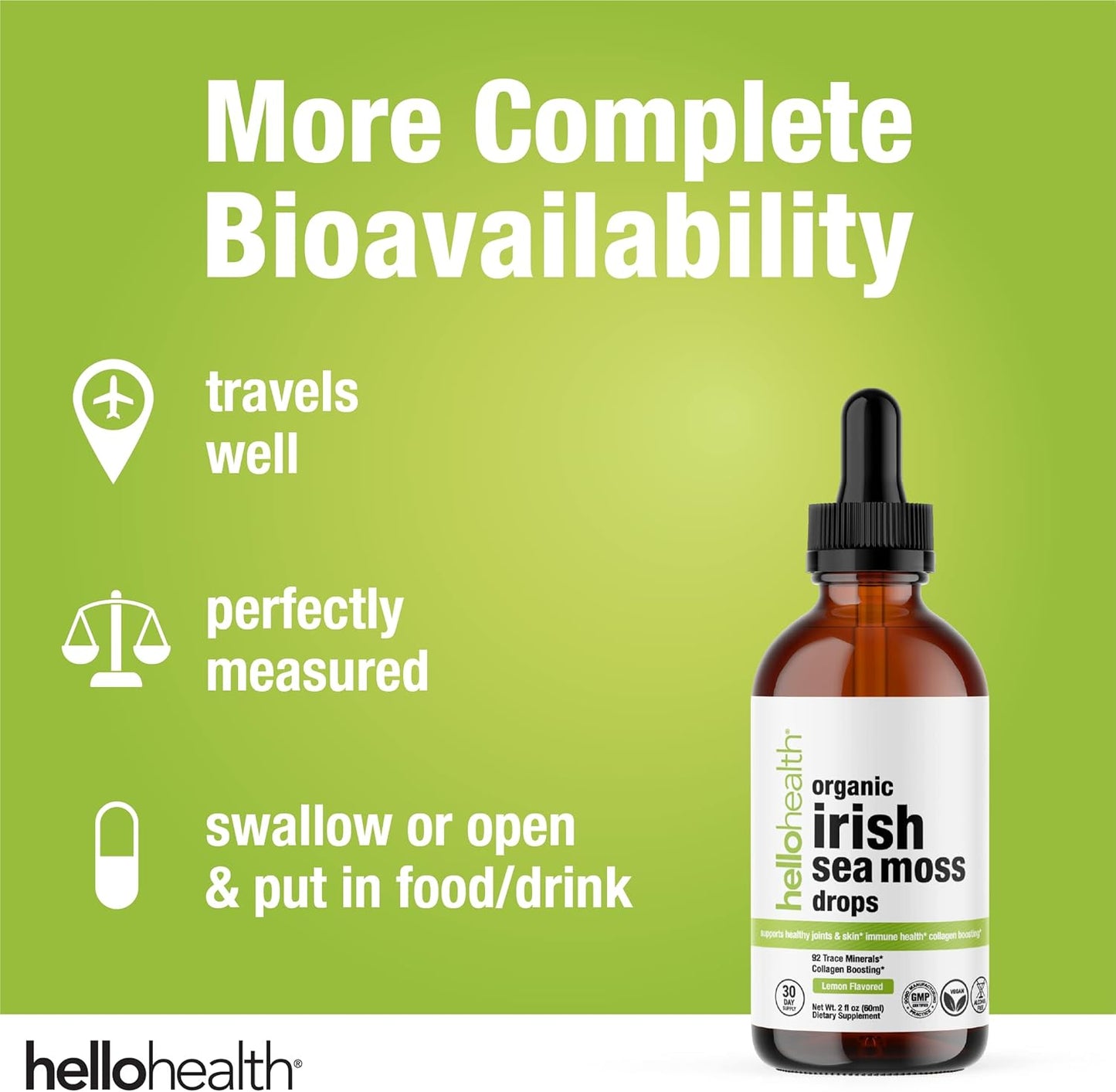 Organic Irish Sea Moss Drops with Burdock Root & Bladderwrack 1000mg - Immune & Thyroid Support, Gut & Joint Health - 2oz