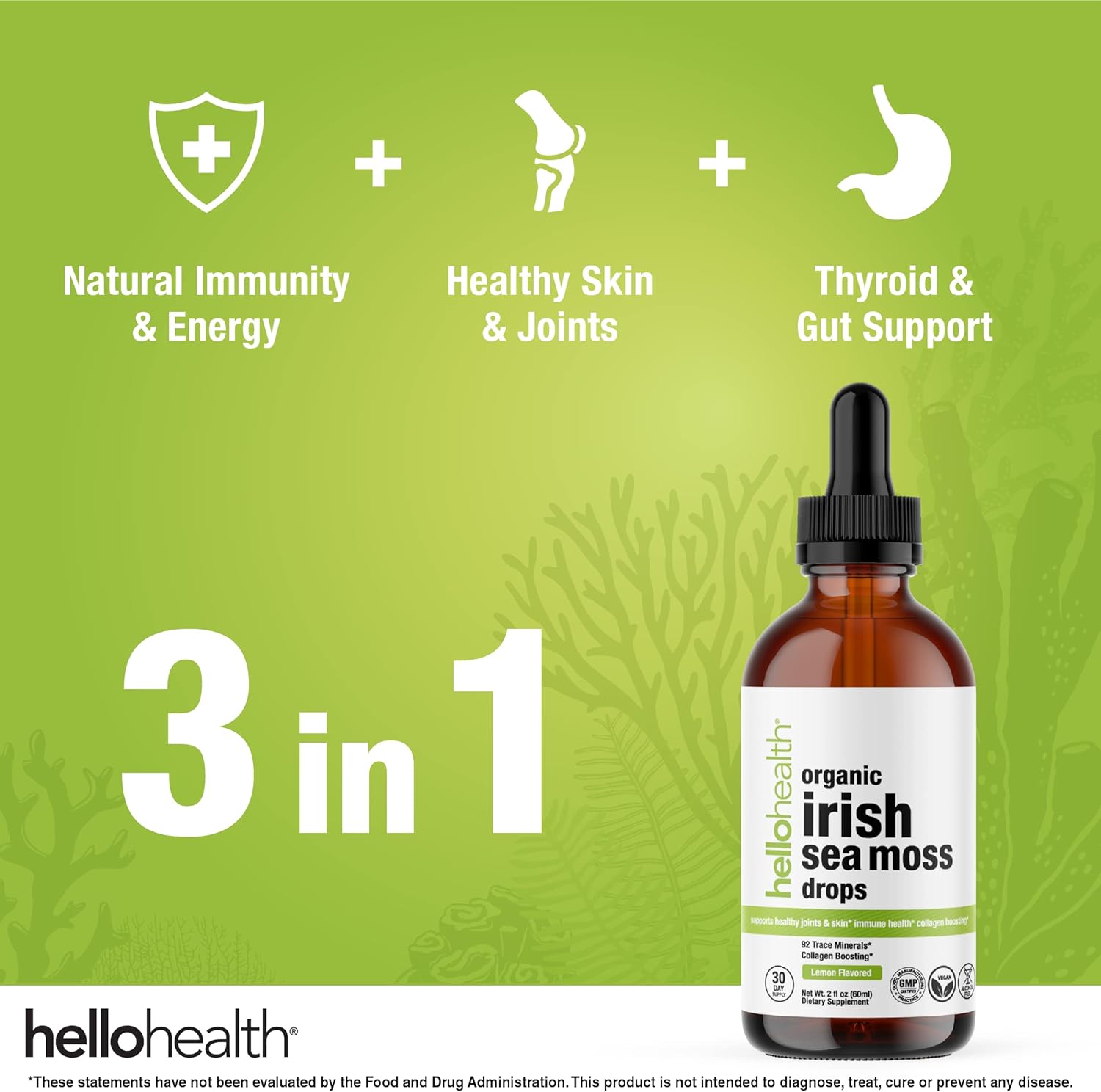 Organic Irish Sea Moss Drops with Burdock Root & Bladderwrack 1000mg - Immune & Thyroid Support, Gut & Joint Health - 2oz