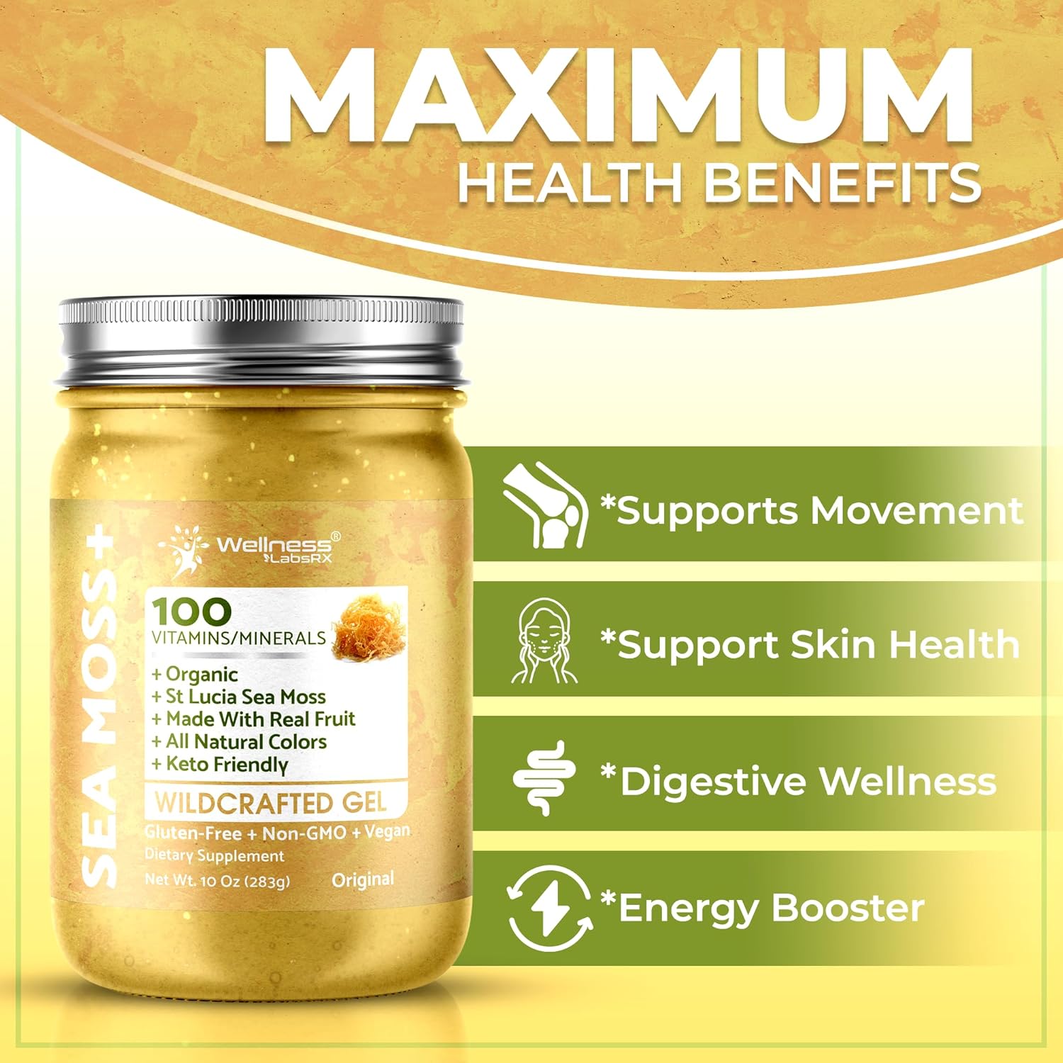 Organic Irish Sea Moss Gel from Caribbean Waters - Rich in Vitamins and Minerals for Immune and Digestive Health - 10 oz.