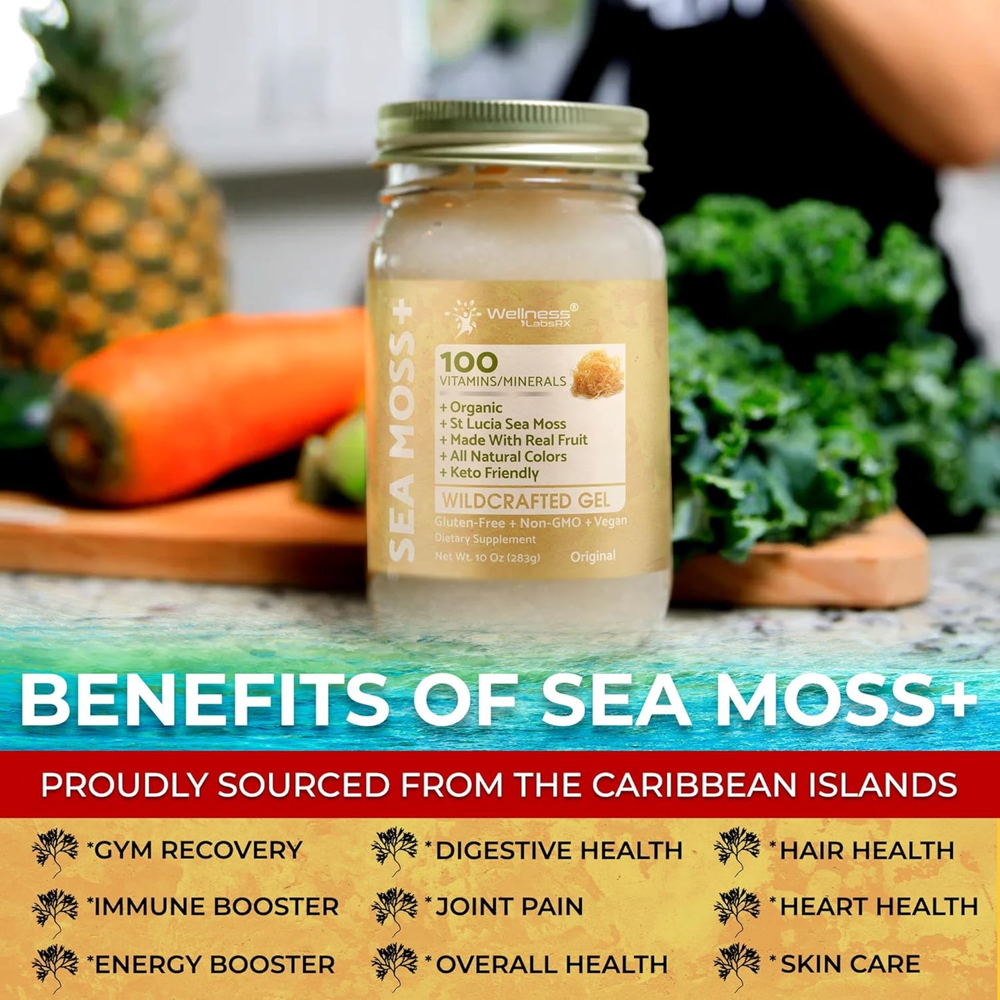 Organic Irish Sea Moss Gel from Caribbean Waters - Rich in Vitamins and Minerals for Immune and Digestive Health - 10 oz.