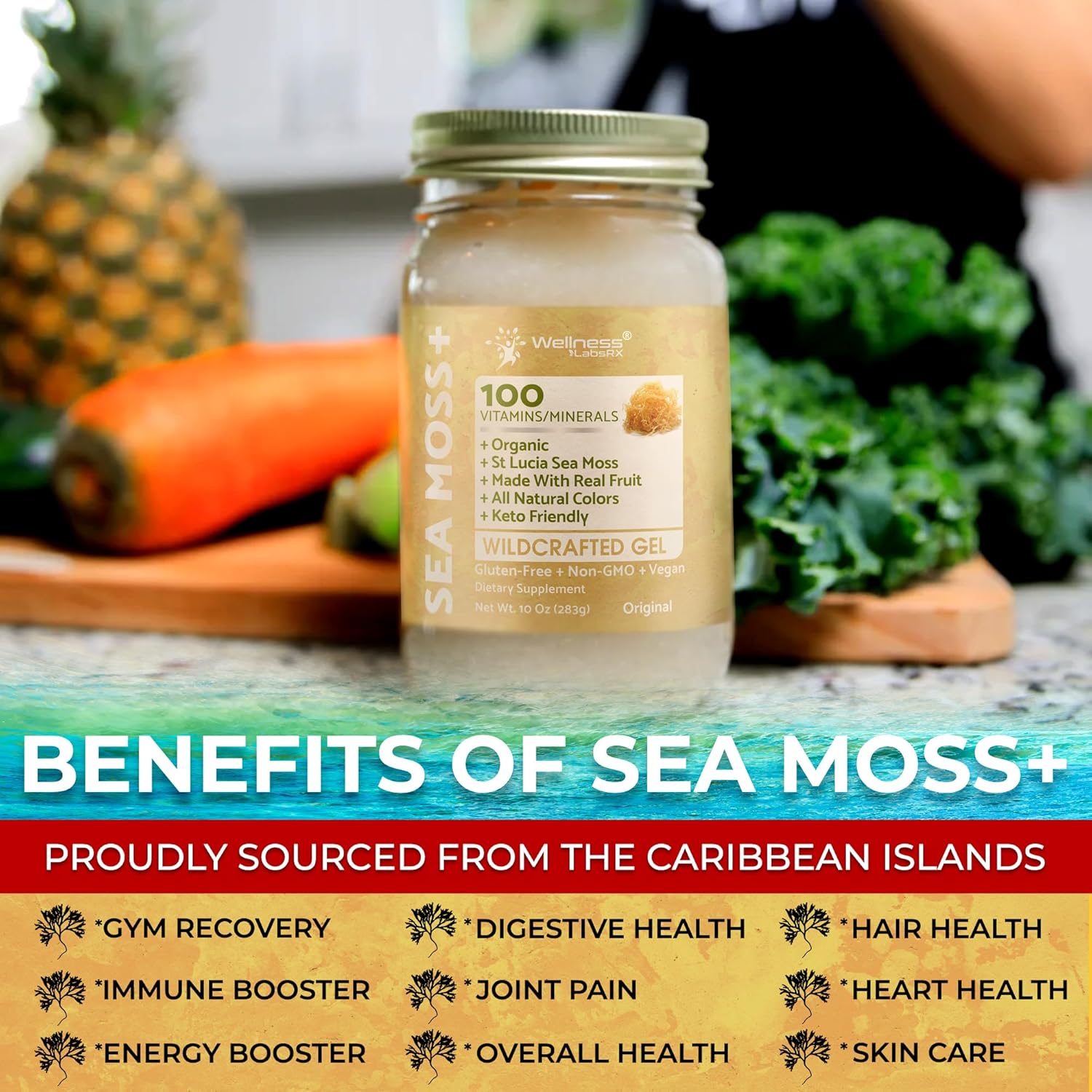 Organic Irish Sea Moss Gel from Caribbean Waters - Rich in Vitamins and Minerals for Immune and Digestive Health - 10 oz.