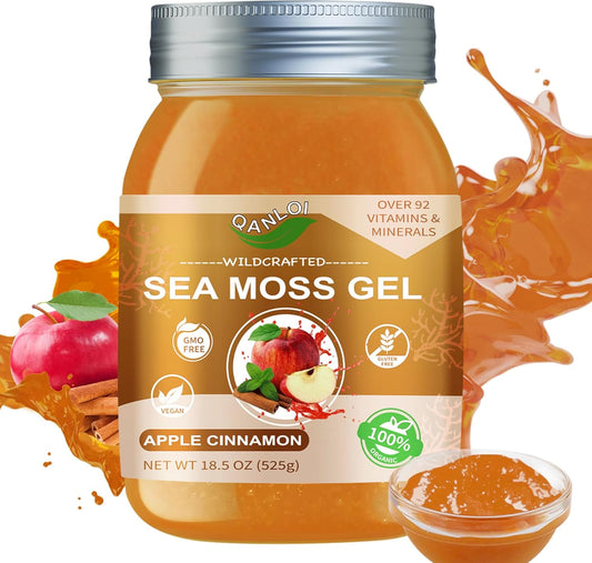 Organic Irish Sea Moss Gel Supplement - Immune Support - 18.5oz Sea Moss Advanced (Apple Cinnamon) by QANLOI