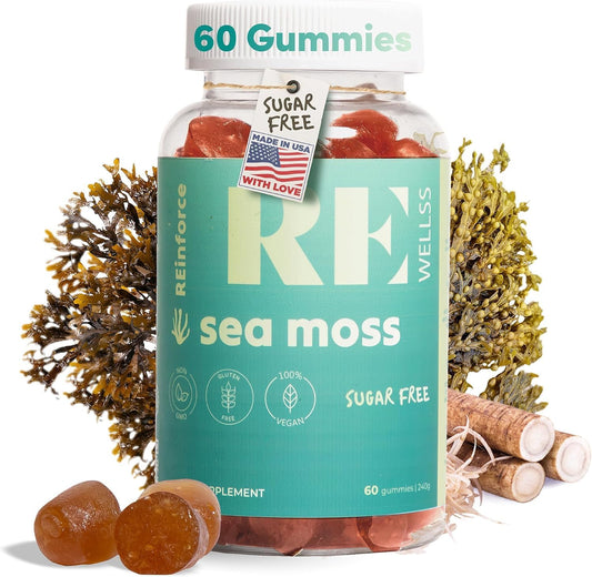 Organic Irish Sea Moss Gummies 3000mg with Bladderwrack & Burdock Root - Vegan, Gluten-Free, Sugar-Free Supplement for Skin, Joints, Thyroid & Immune Support - Natural Lime Flavor - 60 Gummies