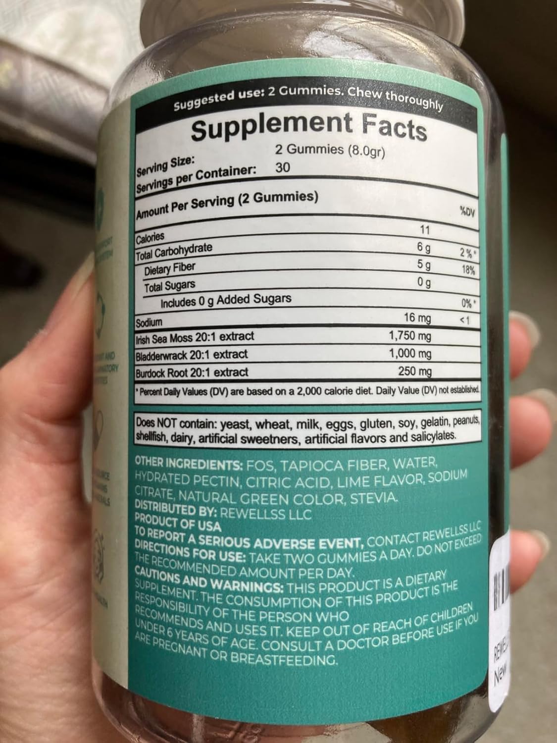 Organic Irish Sea Moss Gummies 3000mg with Bladderwrack & Burdock Root - Vegan, Gluten-Free, Sugar-Free Supplement for Skin, Joints, Thyroid & Immune Support - Natural Lime Flavor - 60 Gummies
