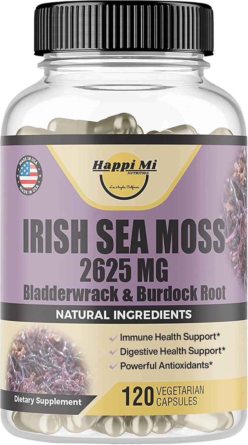 Organic Irish Seamoss Capsules with Bladderwrack & Burdock Root - 2625mg per Serving for Digestive & Immune Health
