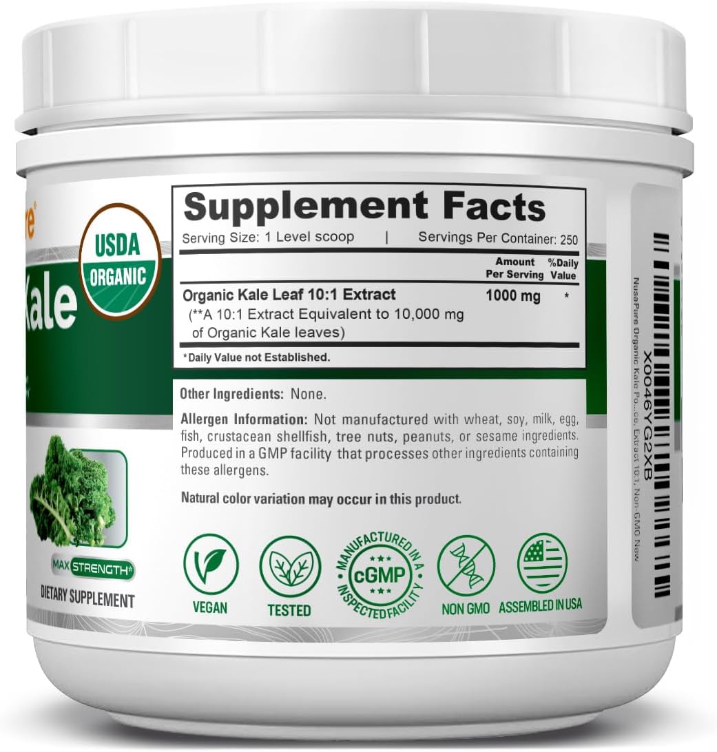 Organic Kale Powder Extract 10:1 - 10,000mg per Serving, 8.8oz - Non-GMO Pure Superfood Supplement