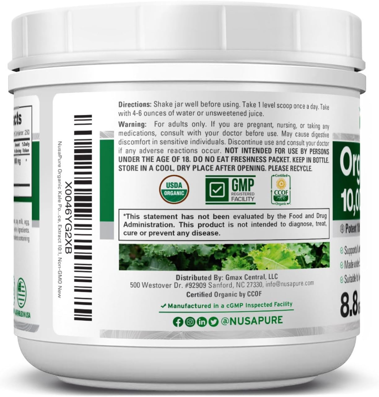 Organic Kale Powder Extract 10:1 - 10,000mg per Serving, 8.8oz - Non-GMO Pure Superfood Supplement