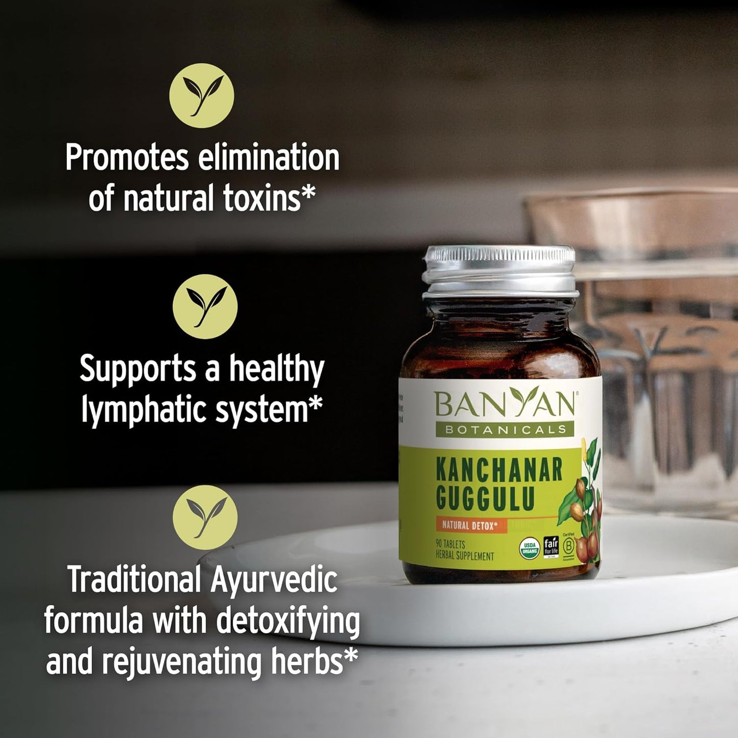 Organic Kanchanar Guggulu Tablets for Healthy Lymph Support - 90 Tablets - Vegan & Non-GMO - With Guggulu Resin for Toxin Elimination