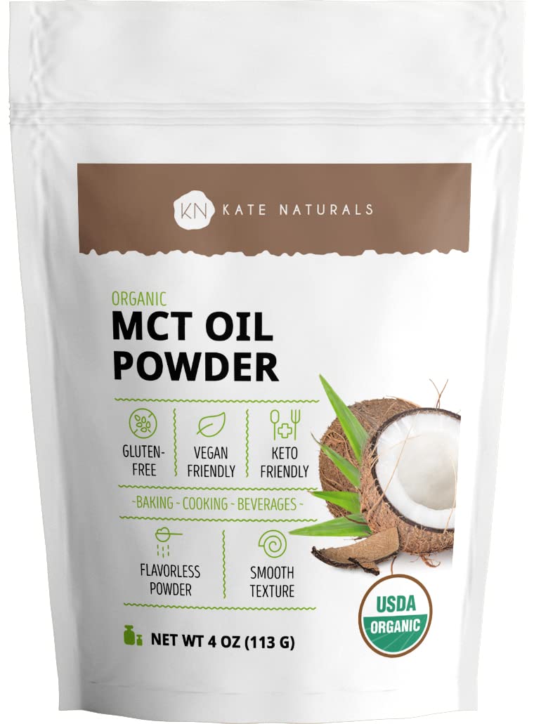 Organic Kate Naturals MCT Oil Powder - Non-Dairy Coffee Creamer for Keto Diet - Fuel for Body & Brain - Cooking, Baking, Beverages - 4 oz Resealable Bag