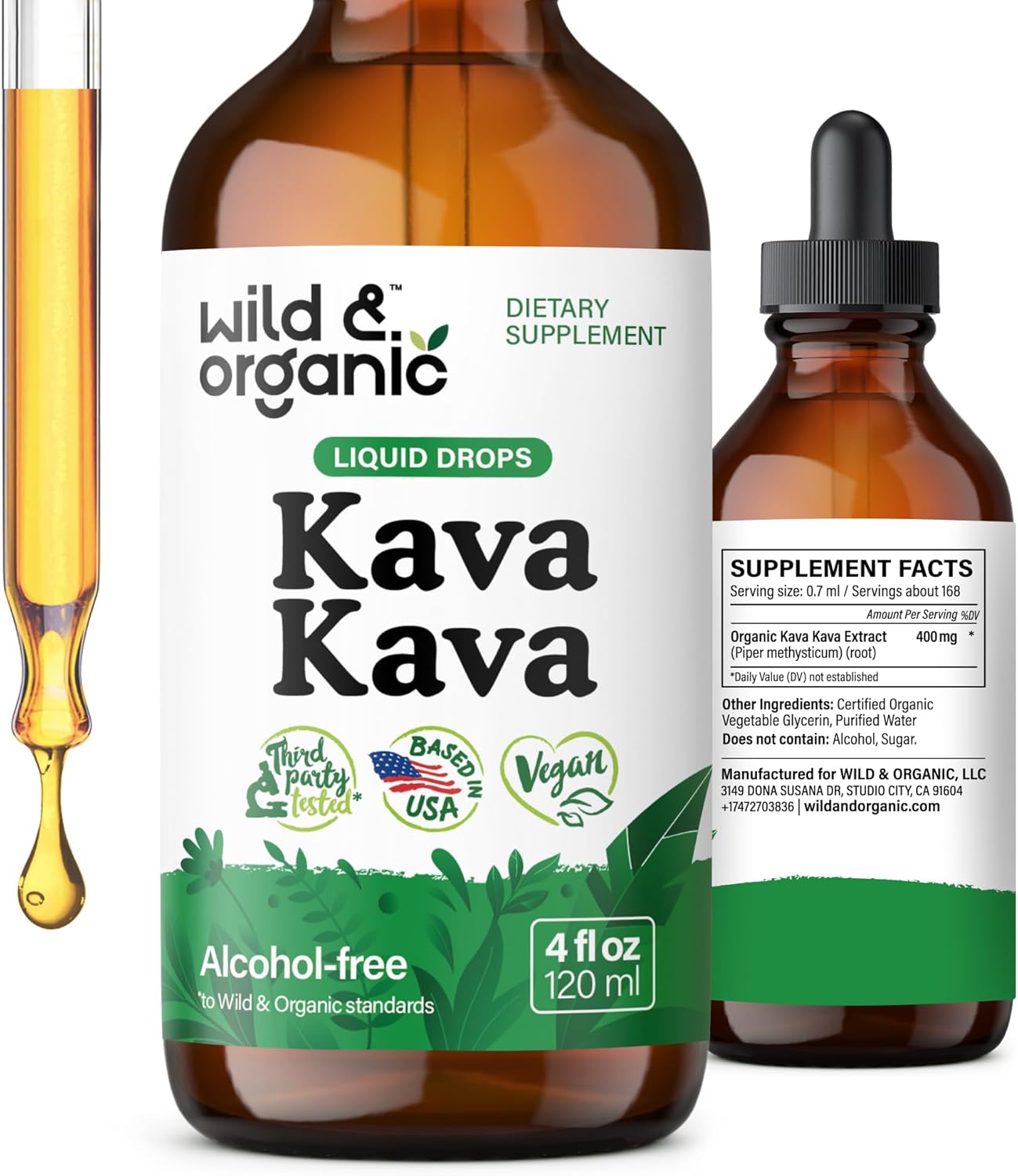 Organic Kava Kava Drops - 400mg Liquid Root Extract for Calmness & Relaxation - Vegan, Alcohol & Sugar-Free - 5-Month Supply