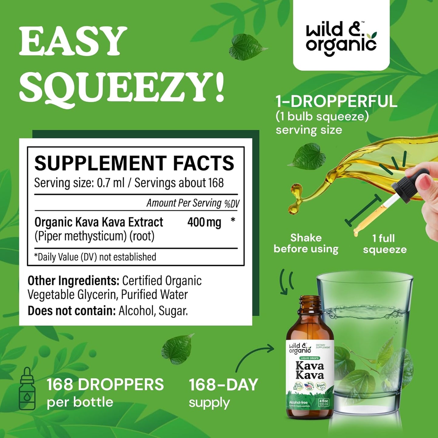 Organic Kava Kava Drops - 400mg Liquid Root Extract for Calmness & Relaxation - Vegan, Alcohol & Sugar-Free - 5-Month Supply