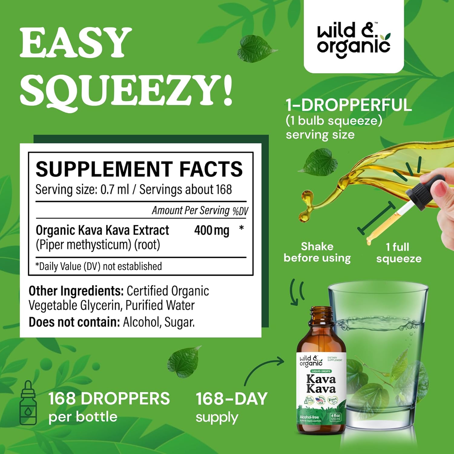 Organic Kava Kava Drops - 400mg Liquid Root Extract for Calmness & Relaxation - Vegan, Alcohol & Sugar-Free - 5-Month Supply