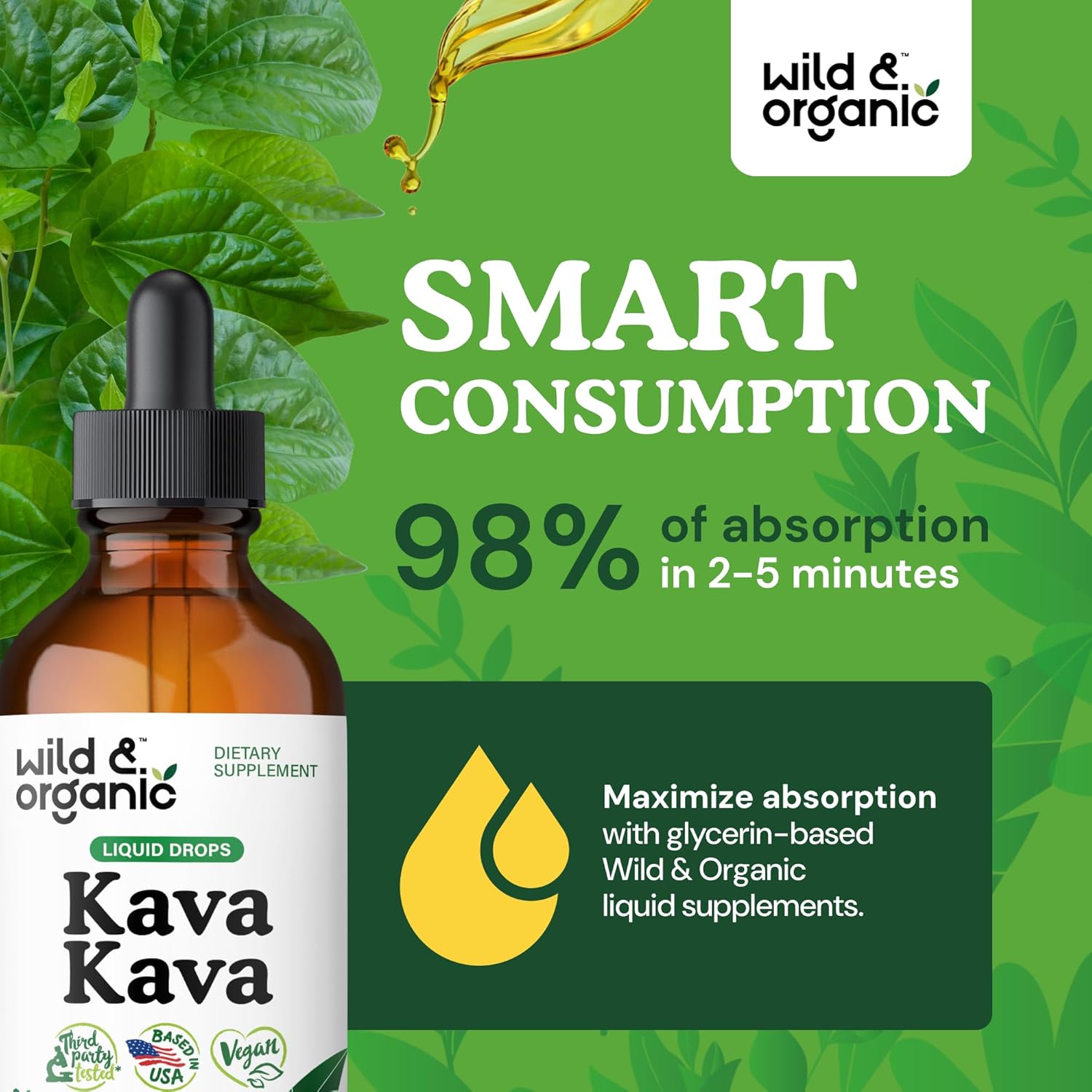 Organic Kava Kava Drops - 400mg Liquid Root Extract for Calmness & Relaxation - Vegan, Alcohol & Sugar-Free - 5-Month Supply