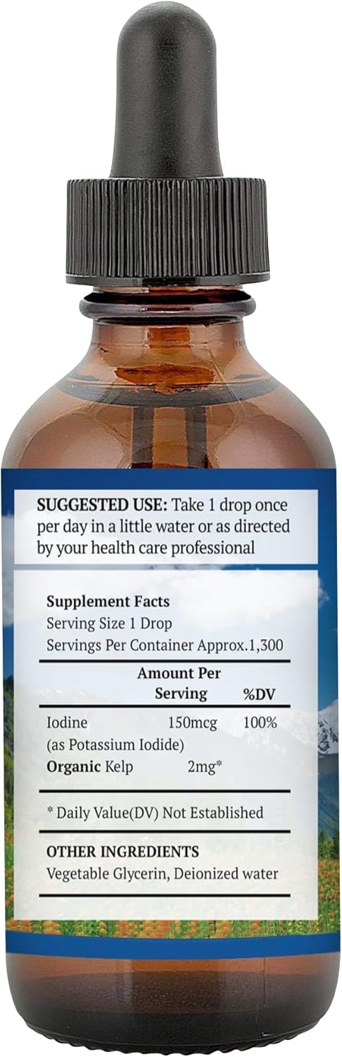 Organic Kelp Liquid Iodine Supplement 2oz - Vegan Iodide Drops Solution - Pure Mountain Botanicals