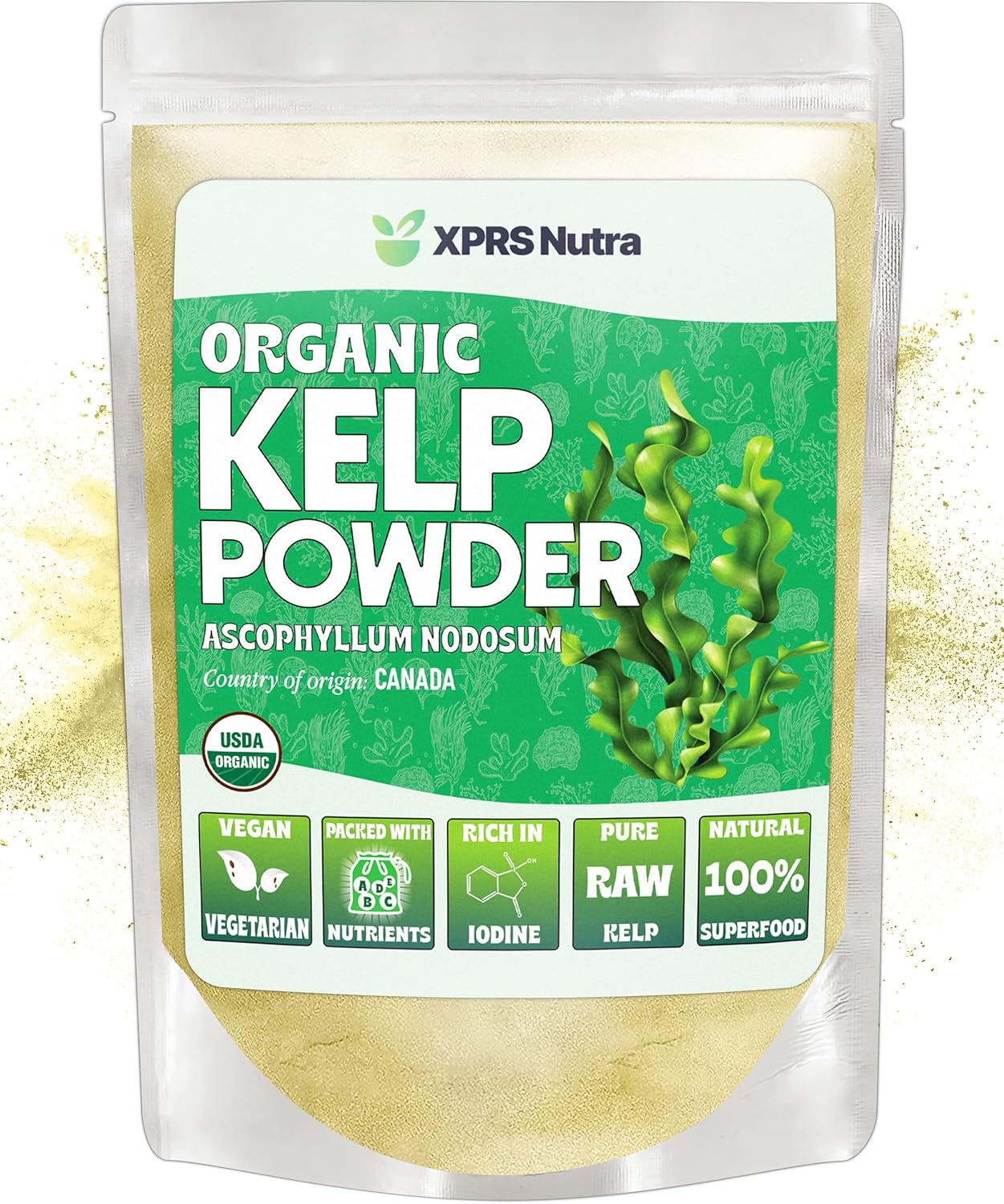Organic Kelp Powder (Ascophyllum Nodosum) - Rich in Iodine, Vitamins, Minerals - Food Grade Sea Kelp Supplement - Vegan Superfood for Skin Care - 4 oz