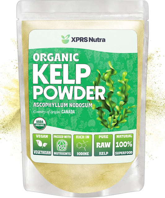 Organic Kelp Powder (Ascophyllum Nodosum) - Rich in Iodine, Vitamins, Minerals - Food Grade Sea Kelp Supplement - Vegan Superfood for Skin Care - 4 oz