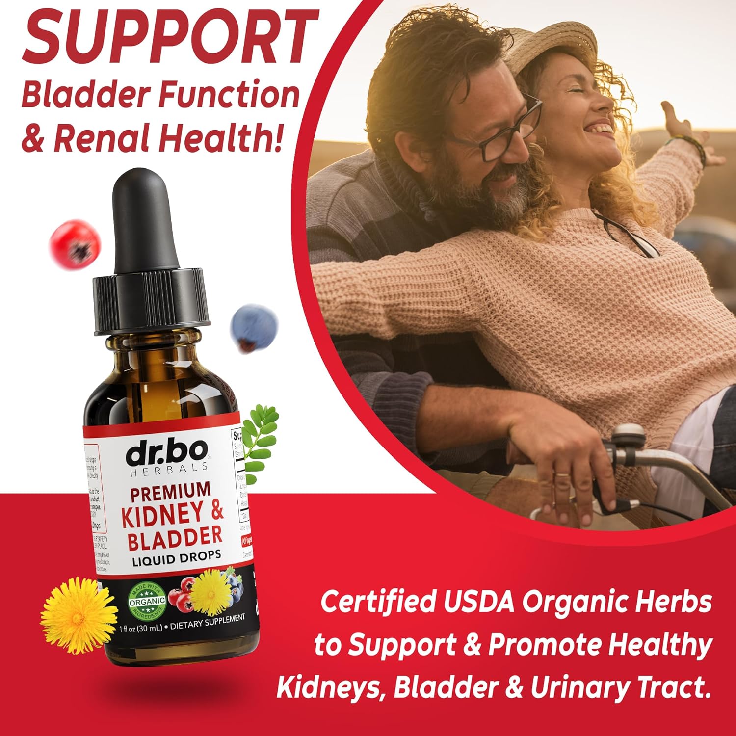 Organic Kidney Bladder & Liver Support Supplement for Renal Health - Herbal Detox Capsules & Drops for Urinary Tract - Dr. BO Kidney Health Formula