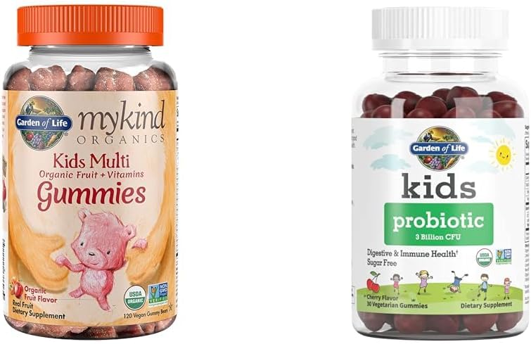 Organic Kids Gummy Vitamins with Probiotics - 120 Fruit Chews & 30 Cherry Gummies