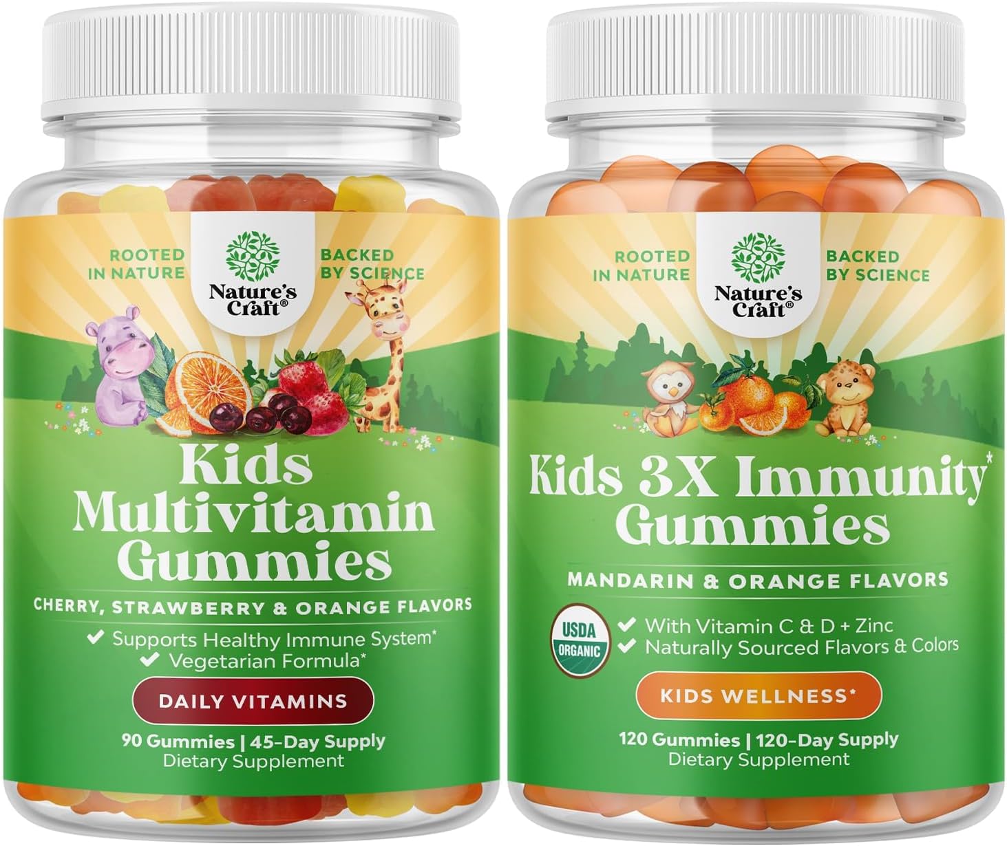 Organic Kids Multivitamin Gummies Bundle for Immunity Support - Daily Delicious Kids Multivitamin Gummies with Vitamin C and Zinc