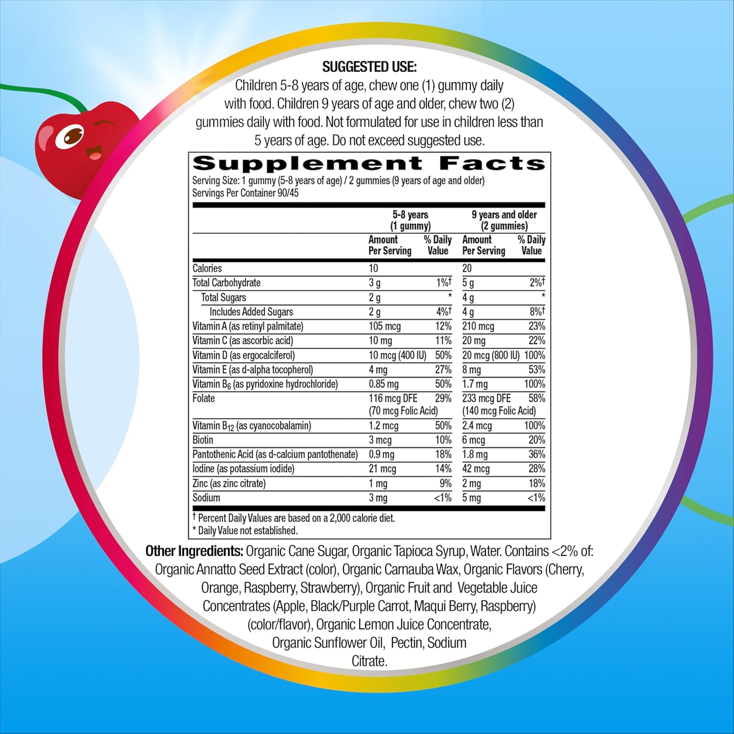 Organic Kids' Multivitamin Gummies with Essential Nutrients - 90 Count - Immune, Muscle, Brain Support