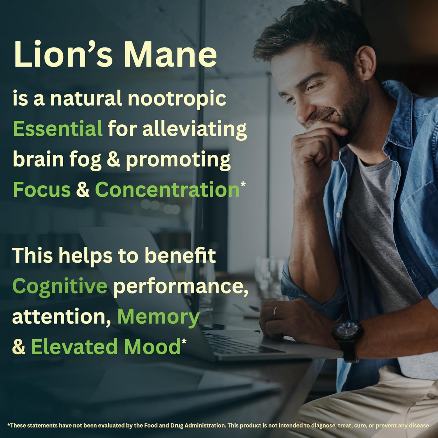 Organic KingsMane Lion's Mane Mushroom Supplement for Brain Support - Memory, Focus, Clarity - 1200mg, 60 Capsules