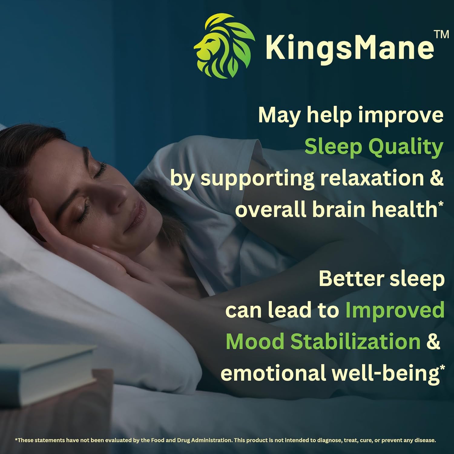 Organic KingsMane Lion's Mane Mushroom Supplement for Brain Support - Memory, Focus, Clarity - 1200mg, 60 Capsules