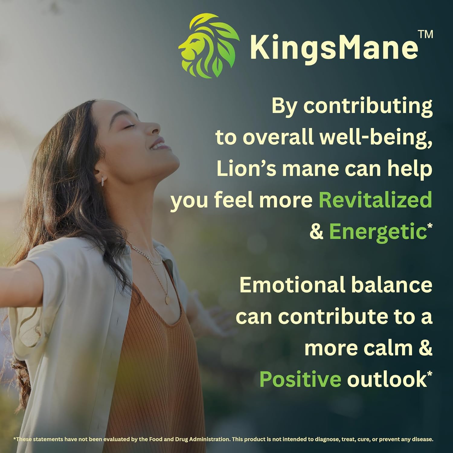 Organic KingsMane Lion's Mane Mushroom Supplement for Brain Support - Memory, Focus, Clarity - 1200mg, 60 Capsules