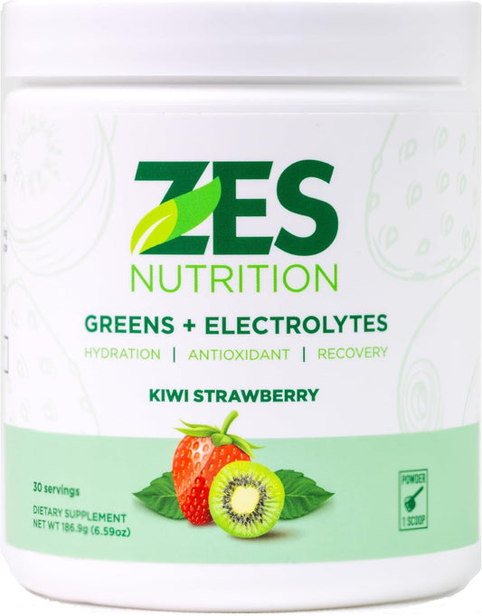 Organic Kiwi Strawberry Greens + Electrolytes Powder Supplement for Daily Green Boost and Recovery - Vegan, Non-GMO Smoothie Mix