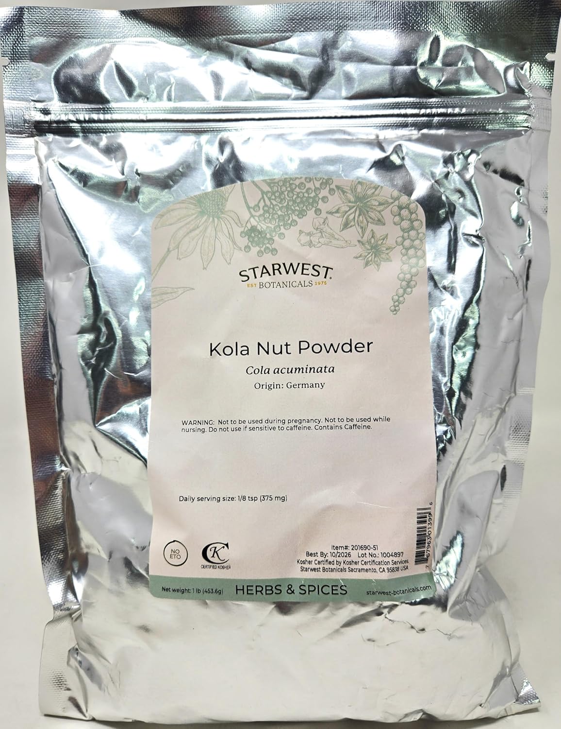 Organic Kola Nut Powder - 1lb - Starwest Botanicals