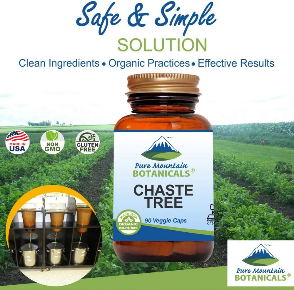 Organic Kosher Vegan Chaste Tree Berry Capsules - 400mg Vitex Chasteberry Supplement by Pure Mountain Botanicals