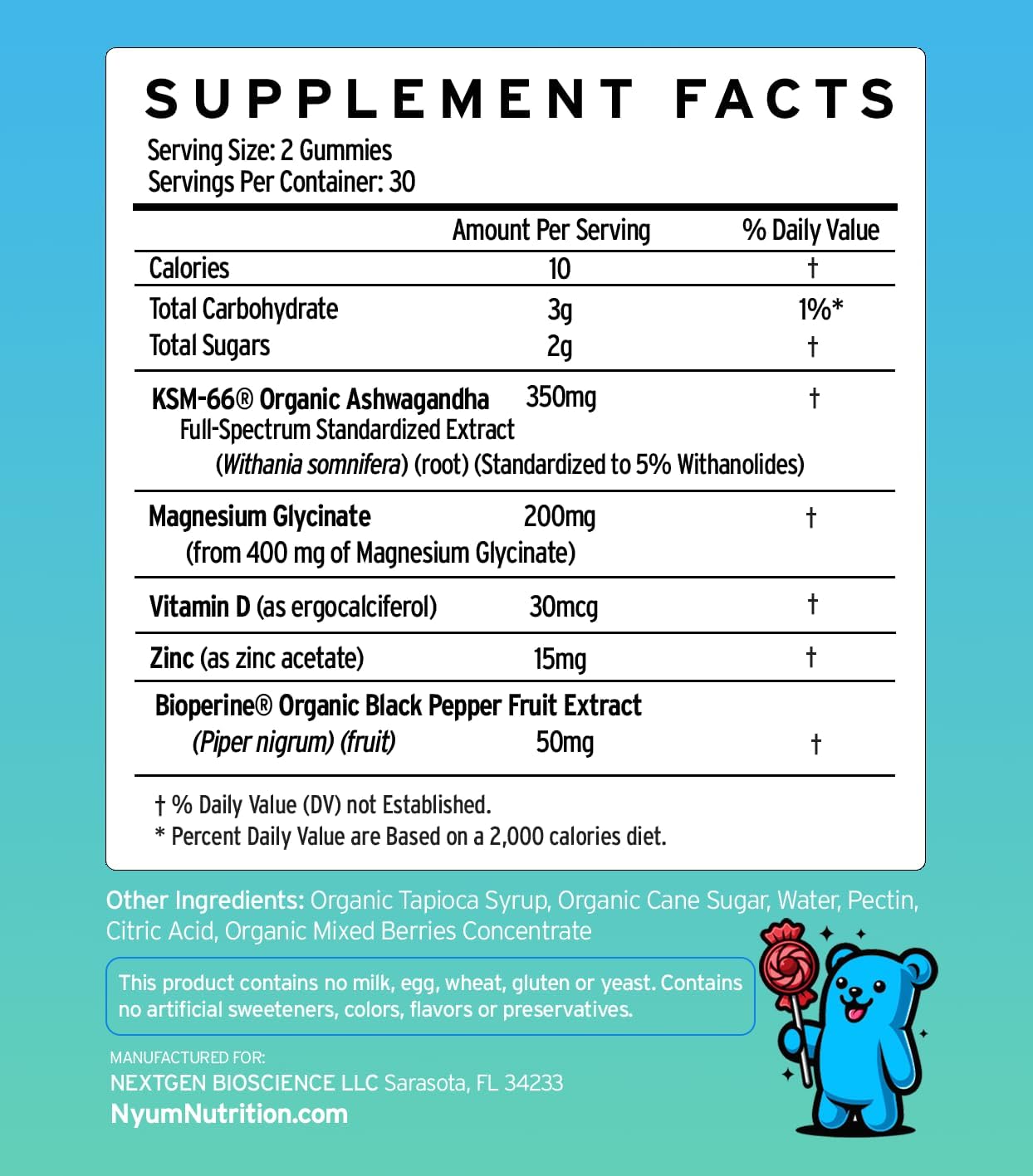 Organic KSM-66 Ashwagandha Gummies - Mixed Wild Berries Flavor - 60 Count - Natural Nutrition