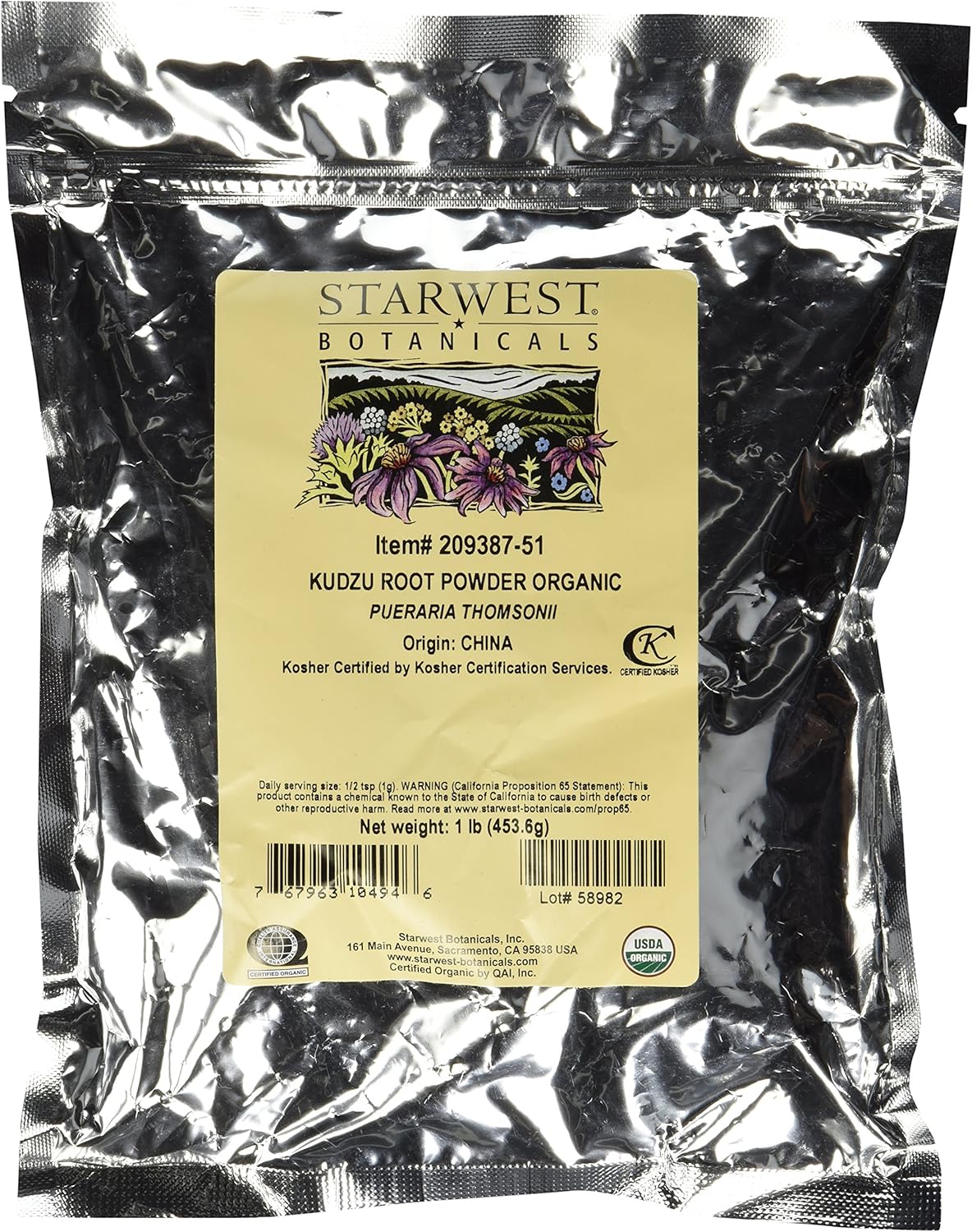 Organic Kudzu Root Powder - Pueraria Thomsonii, 1 lb, Starwest Botanicals