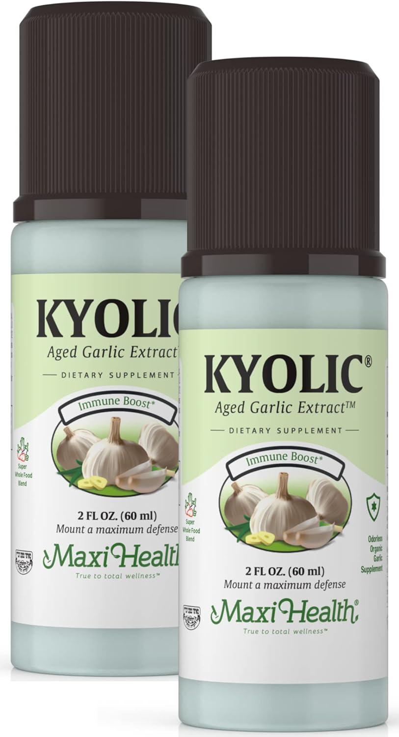 Organic Kyolic Aged Garlic Extract Liquid Supplements for Immune Health - Odorless Garlic - 2 Pack