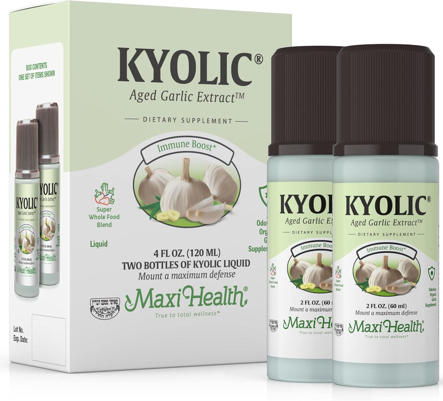 Organic Kyolic Aged Garlic Extract Liquid Supplements for Immune Health - Odorless Garlic - 2 Pack