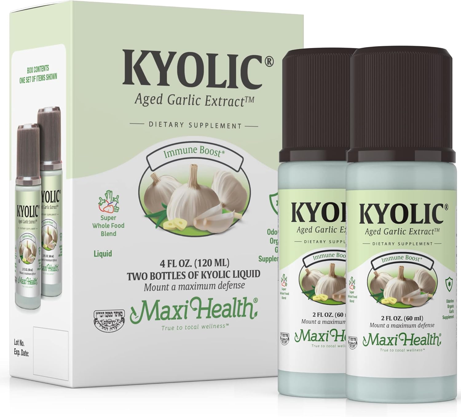 Organic Kyolic Aged Garlic Extract Liquid Supplements for Immune Health - Odorless Garlic - 2 Pack