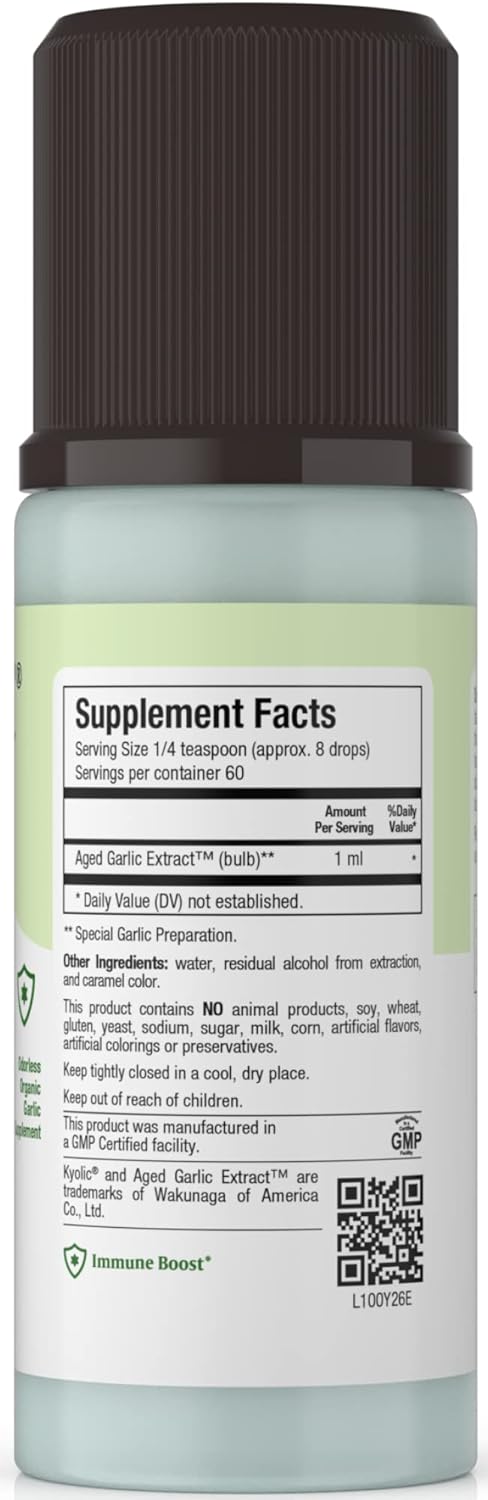 Organic Kyolic Aged Garlic Extract Liquid Supplements for Immune Health - Odorless Garlic - 2 Pack