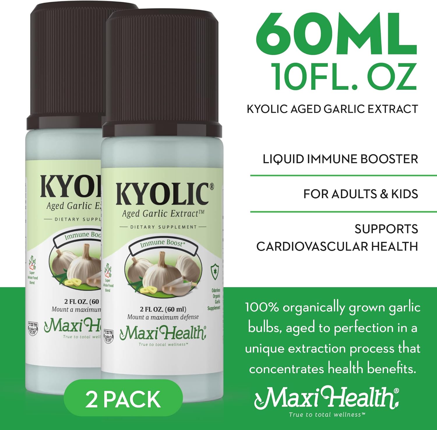 Organic Kyolic Aged Garlic Extract Liquid Supplements for Immune Health - Odorless Garlic - 2 Pack