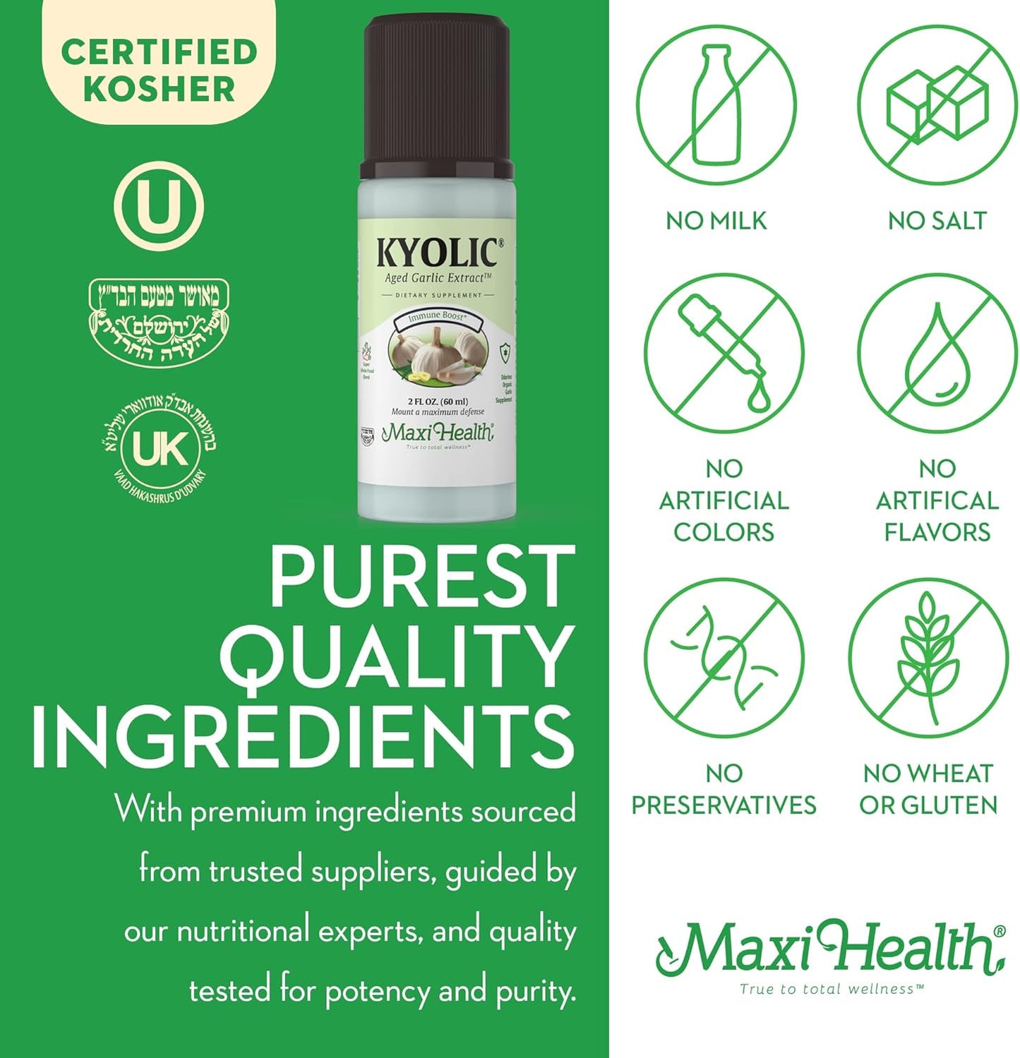 Organic Kyolic Aged Garlic Extract Liquid Supplements for Immune Health - Odorless Garlic - 2 Pack