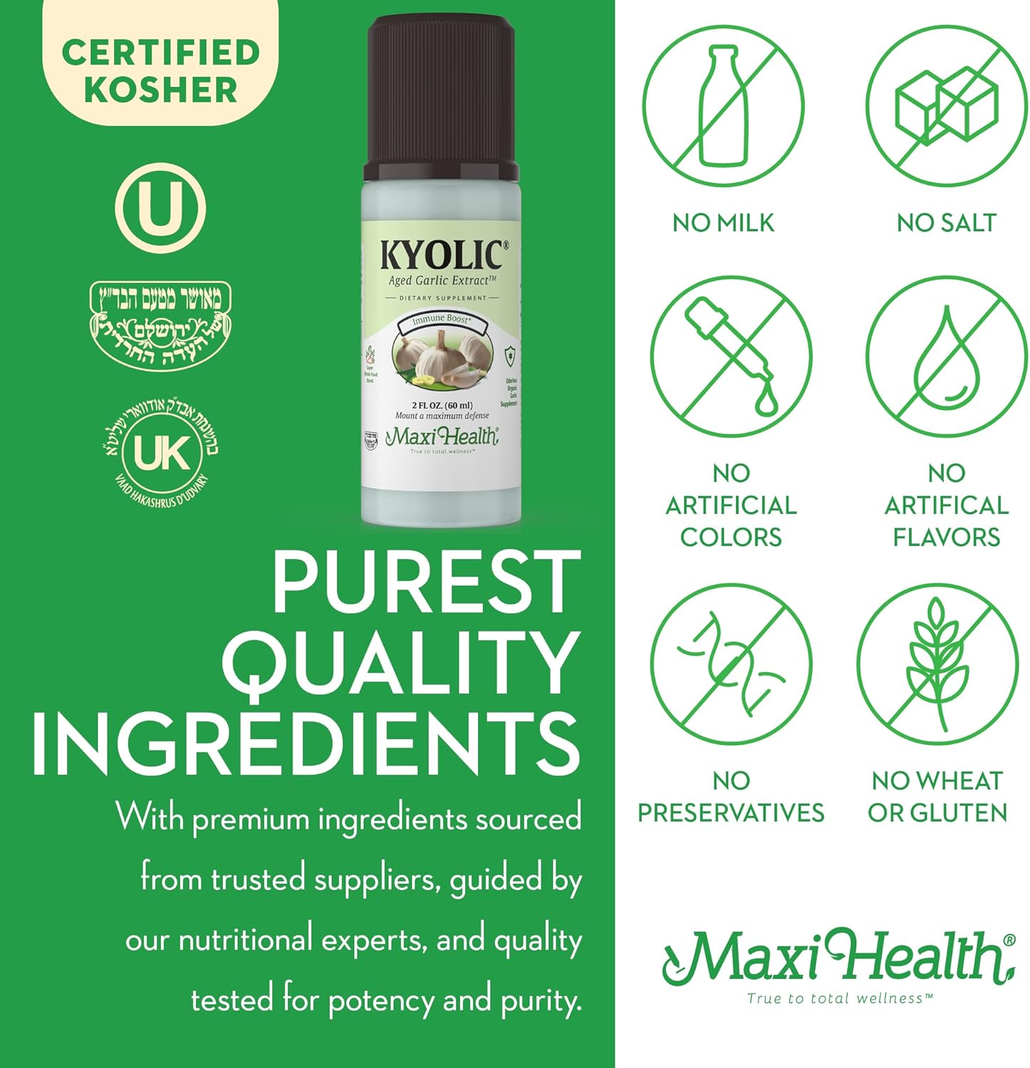 Organic Kyolic Aged Garlic Extract Liquid Supplements for Immune Health - Odorless Garlic - 2 Pack