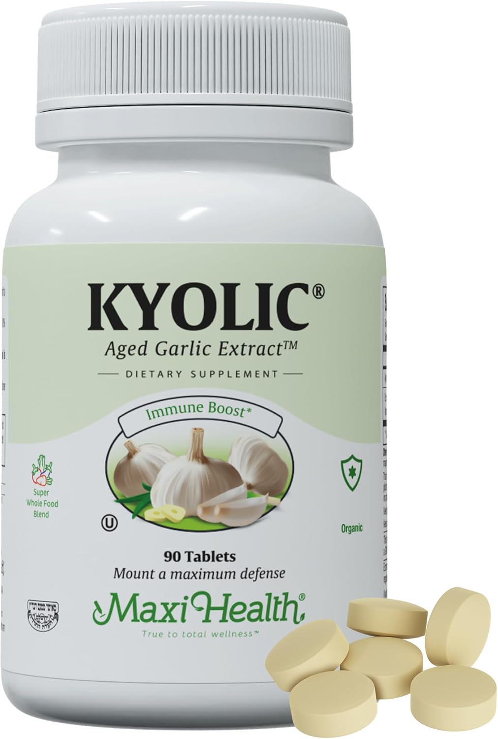 Organic Kyolic Aged Garlic Extract Tablets for Immune Support - Vegetarian Supplement with Kosher Garlic (90 Count)