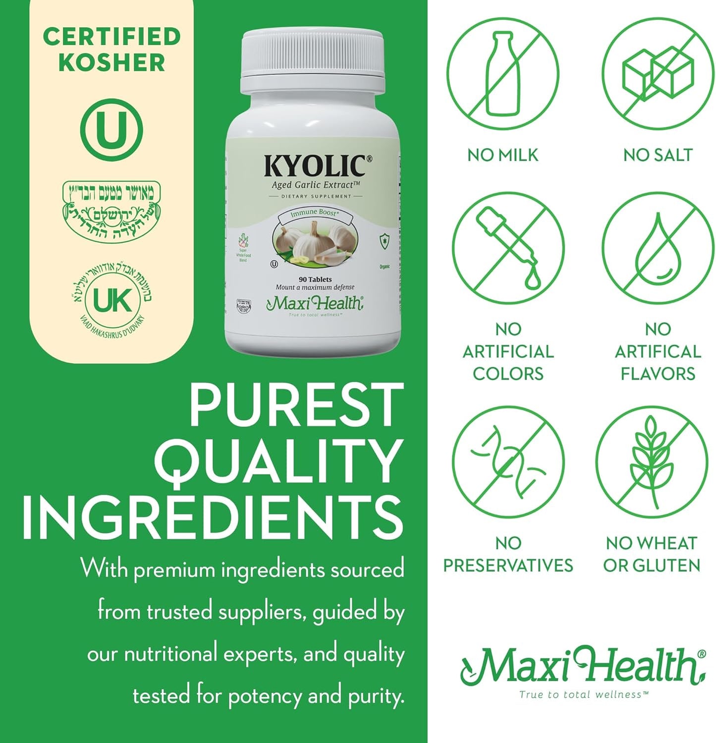 Organic Kyolic Aged Garlic Extract Tablets for Immune Support - Vegetarian Supplement with Kosher Garlic (90 Count)