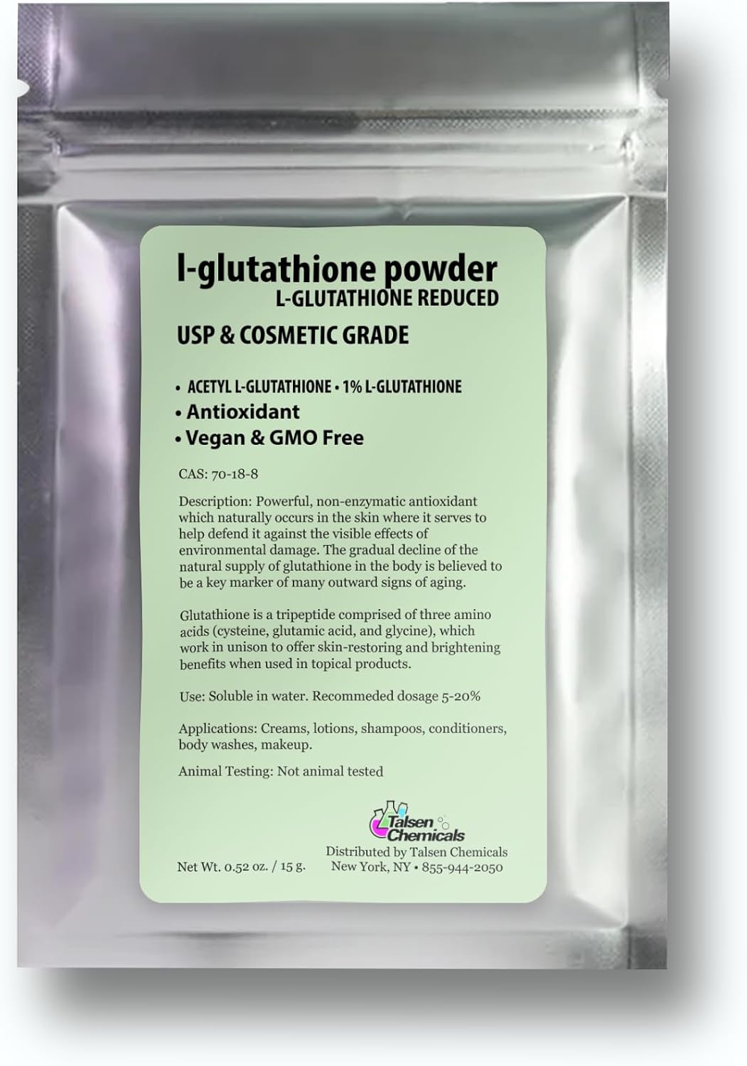 Organic L-Glutathione Powder for DIY Cosmetics (0.5oz / 15g) Skin Brightening Formula by Talsen Chemicals
