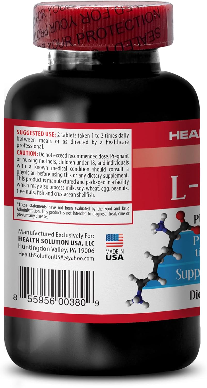 Organic L-Lysine 1000mg Supplement for Bone and Joint Health - Energy Booster - 100 Tablets