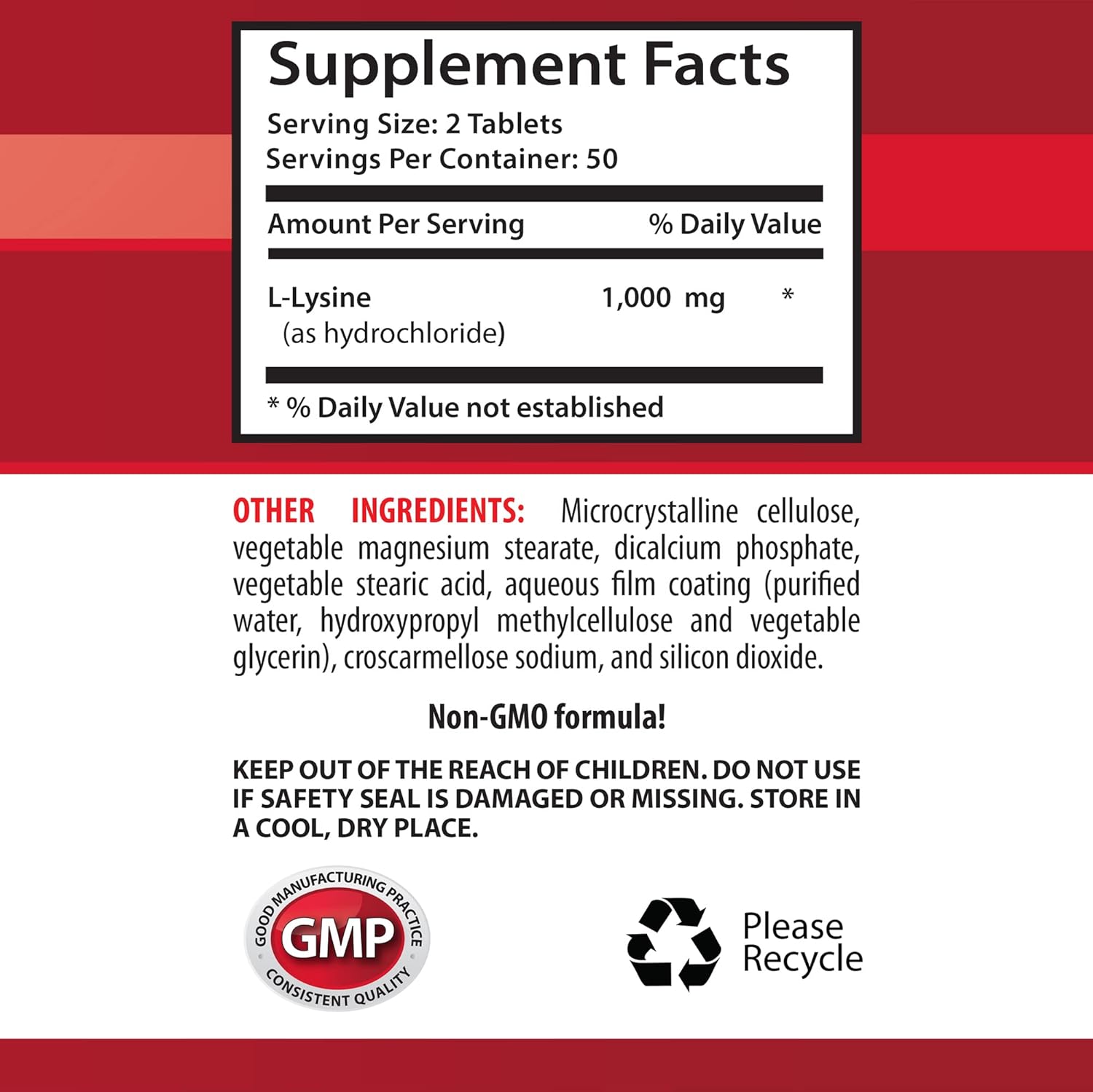 Organic L-Lysine 1000mg Supplement for Bone and Joint Health - Energy Booster - 100 Tablets