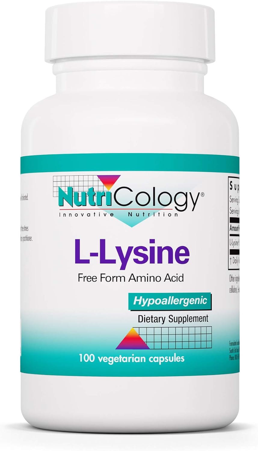 Organic L-Lysine HCI Capsules - 500mg Immune Support Supplement, Pure Vegetarian Amino Acid - 100 Count