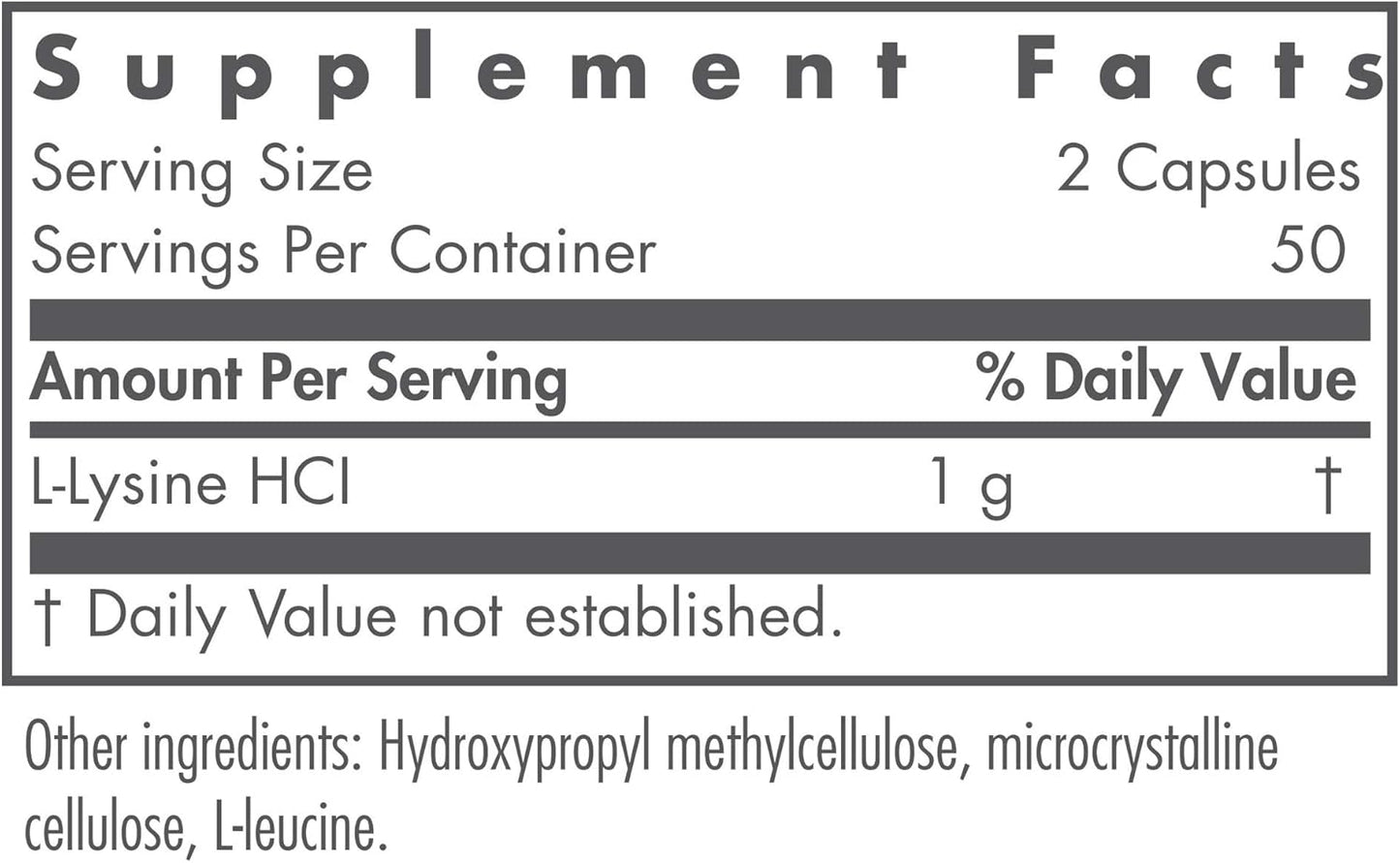 Organic L-Lysine HCI Capsules - 500mg Immune Support Supplement, Pure Vegetarian Amino Acid - 100 Count