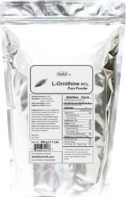 Organic L-Ornithine Powder 500g - Pure Amino Acid Supplement - Non-GMO - 1.1 lb (17.6 oz) - AJI Grade