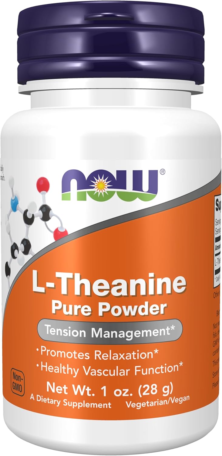 Organic L-Theanine Powder for Stress Relief and Focus, 1-Ounce Container by NOW Foods