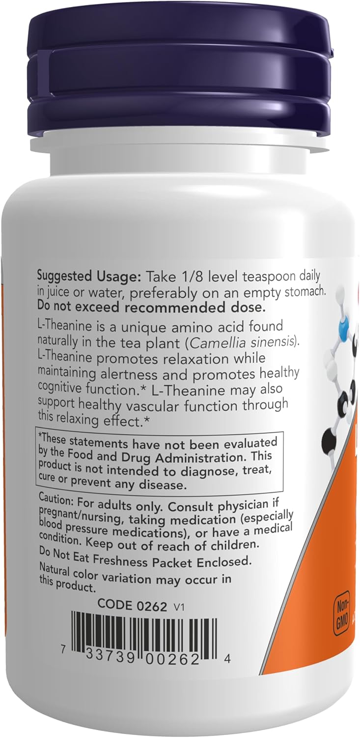 Organic L-Theanine Powder for Stress Relief and Focus, 1-Ounce Container by NOW Foods